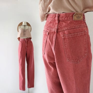 high waist jeans - 27 - vintage 90s y2k red size small womens USA high waisted flat front lands end 4 denim 