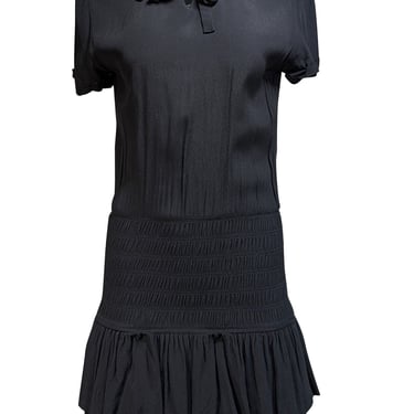 Maje - Black Crepe Ruffled Drop Waist Mini Dress Sz 8