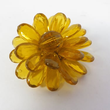 Vintage Amber Lucite Flower Pin Brooch 