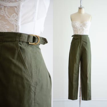 high waisted pants 90s vintage Doncaster olive green pleated straight leg trousers 