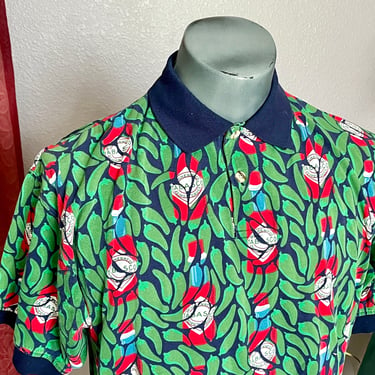 Vintage Shirt, Artistic Tabasco, Chili Peppers Print, Cotton Knit, Collared Shirt, Size L 