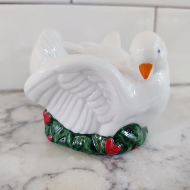 Vintage 1993 Avon Two Turtle Doves Candlestick Holder Christmas Home Décor 