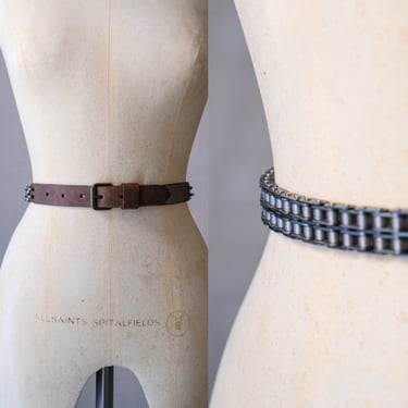 Vintage 90s NANNI MILANO Bike Chain & Leather Industrial Styled Waist Belt | Made in Italy | 100% Genuine Leather | 1990s Designer Belt 