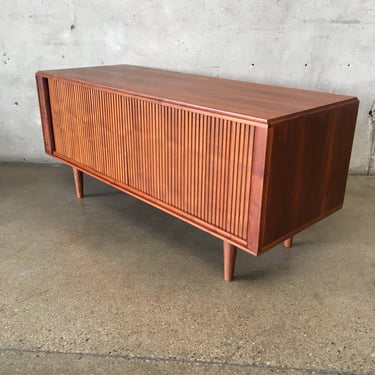 Mid Century Walnut Credenza with Tambour Doors by Barzilay