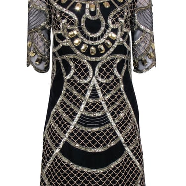 Temperley London - Black & Gold Beaded Mini Dress Sz 6