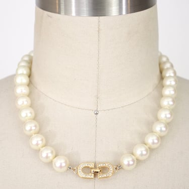 Christian Dior Logo Costume Pearl Necklace