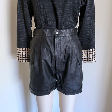 Vintage 80's High Waisted Leather Shorts, Medium, 28