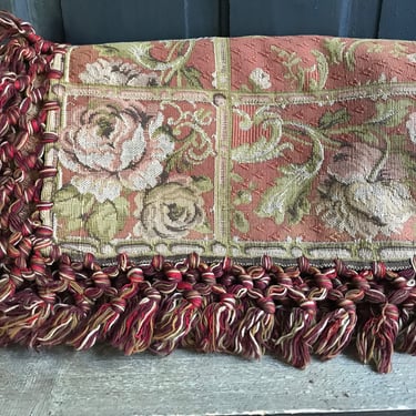 French Floral Tapis de Table, Passementerie Trim, Antique Period Textile, Original Au Bon Marche Label, Chateau Decor 