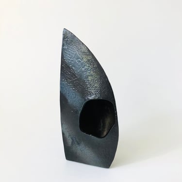 Sculptural Black Ikebana Pottery Vase 
