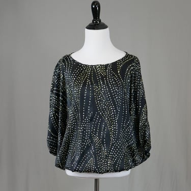 80s Batwing Disco Top - Glitter Globs - Black Silver Gold - Glances - Vintage 1980s - M 