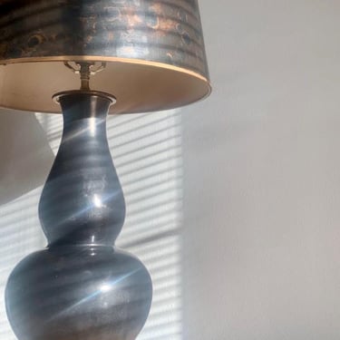 Vintage Double Gourd Table Lamp in the Style of Christopher Spitzmiller - Matte Bronze Finish, Gilt Base - 27