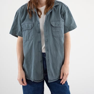Vintage Teal Short Sleeve Work Shirt | Unisex 60s Cotton OverShirt | Made in USA | M | TS001 