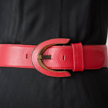 red leather belt | 80s 90s vintage Liz Claiborne pebbled leather wide thick red statement waist belt 
