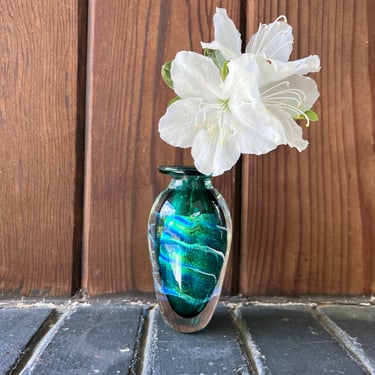 Sherburne Slack Vase Art Glass Dichroic Iridescent Blue 1996 Studio Piece 