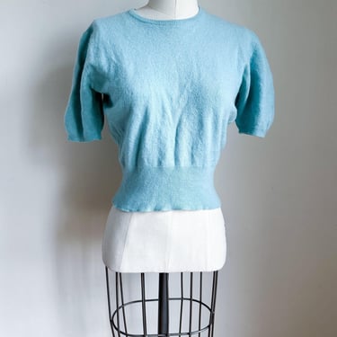 Vintage 1950s-60s Sky Blue Cashmere Sweater / S 