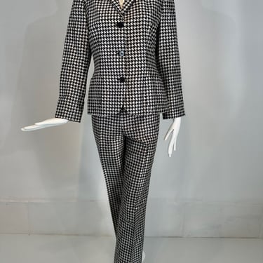 Ralph Lauren Black Label Black &amp; White Silk Hounds Tooth Check Pant Set 10