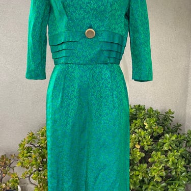 Vintage 60s emerald green satin cocktail dress wiggle pencil fit custom made Sz XS 