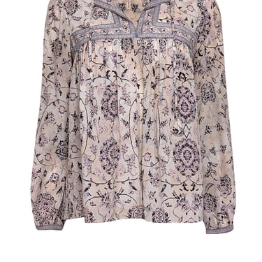 Rebecca Taylor - Cream w/ Pink & Grey Paisley Print Silk Blouse Sz 2