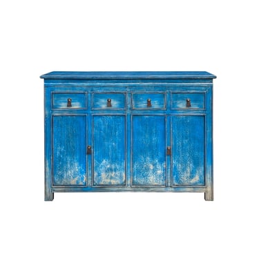 Chinese Oriental Distressed Bright Blue Sideboard Buffet Table Cabinet cs7458E 