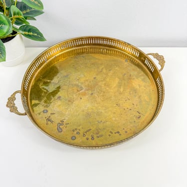 Vintage Solid Brass Round Serving Tray, 13