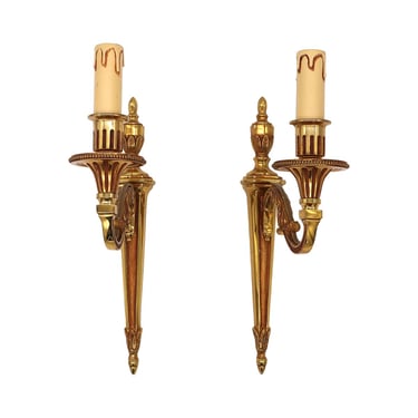 Pair of French Empire Gilded Bronze Single Arm Wall Sconces