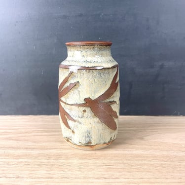Hand thrown pottery vase - glazed stoneware - 1980s vintage 