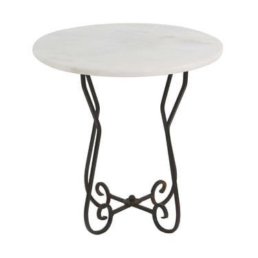 Vintage Wrought Iron Side Table with Carrara Marble Top