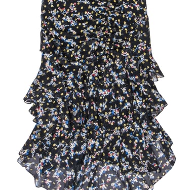 Veronica Beard - Black & Multi Color Metallic Floral Print Ruffle Skirt Sz 2