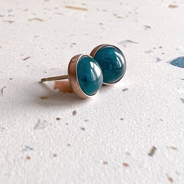 14k Rose Gold Apatite Cabochon Studs with 14k Yellow Gold backs and posts 