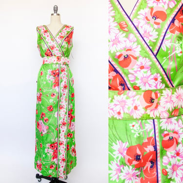 1960s Maxi Gown Deadstock Floral Dress M 