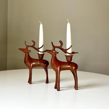 Vintage Cast Metal Deer/Stag Shaped Candle Holders (Set of 2) 