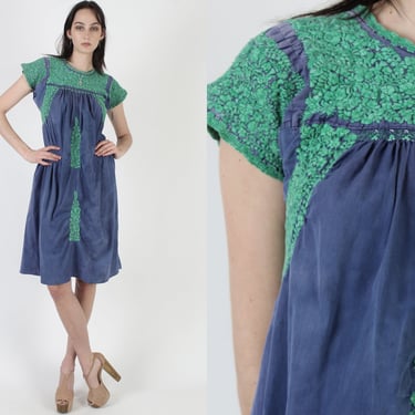 Tie Dye San Antonia Hand Embroidered Dress From Oaxaca 