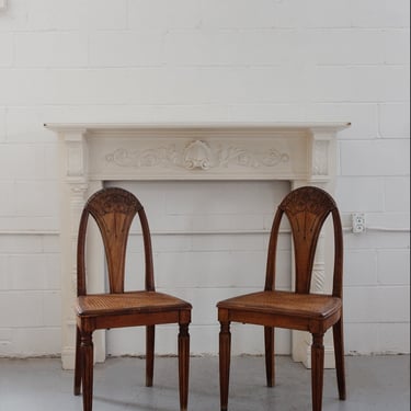 1930s French carved oak and cane parlour chairs