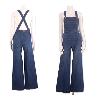 70s LANDLUBBER denim bell bottom overalls 26, vintage 1970s jeans jumpsuit, 70s flares, 70s bells pants S sz 6 RARE 