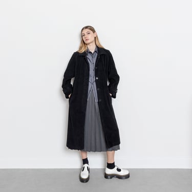 BLACK CORDUROY TRENCH Coat Jacket Women Midi Loose Boxy Outerwear Women / Medium 