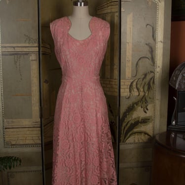 MEMORIAL WEEK SALE - Vintage 1950s Pink Lace Cocktail Dress Item #172 