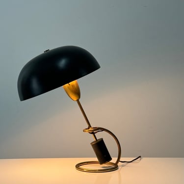 Black Counterweight Scrittoio Brass Table Lamp by Angelo Lelli for Arredoluce Italy 1950s 