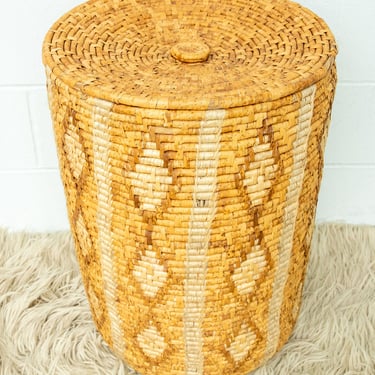 Woven Storage Wicker Basket Hamper with Lid 