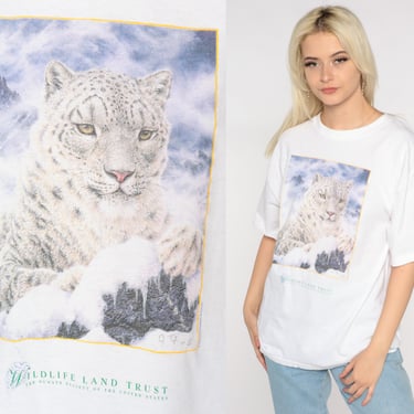 Snow Leopard T Shirt Y2K US Humane Society Tshirt Wildlife Land Trust Graphic Tee Animal T-shirt Vintage 00s Retro Pet Rescue Top Large L 