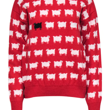 Warm &amp; Wonderful - Red Sheep Print Wool Princess Diana Sweater Sz L