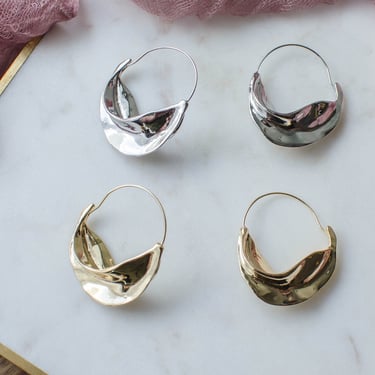 big basket hoop earrings, modern abstract gold and silver hoops, gift for her 