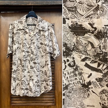 Vintage 1980’s Comic Book Pop Art Cartoon All Over Print Shirt, 80’s Pop Art Shirt, 80’s New Wave Style, 80’s Comic, Vintage Clothing 