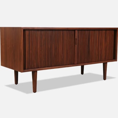 Milo Baughman Tambour-Door Low Credenza with Record Holder