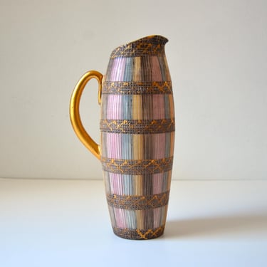 Mid Century Bitossi Italian Art Pottery Picher in the Seta Series, Sgraffito with Gold 