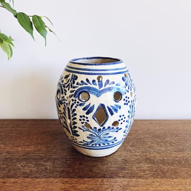 Vintage Mexican Talavera Ceramic Luminary Candle Holder 