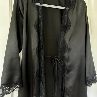 Vintage black lace and satin robe 