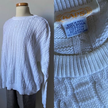 Vintage KAPS Oversized Cableknit Sweater | White Cotton 