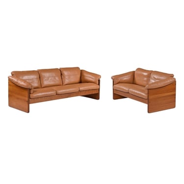 Restored A. Mikael Laursen Leather and Solid Teak Danish Sofa and Loveseat Set 