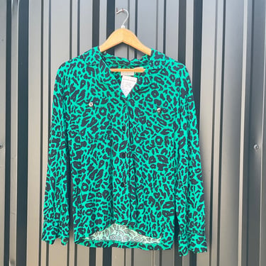 Liz Claiborne green leopard blouse
