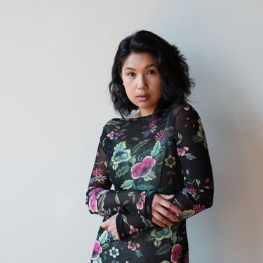 Floral Print Mesh Dress | Cache Vivienne Tam 